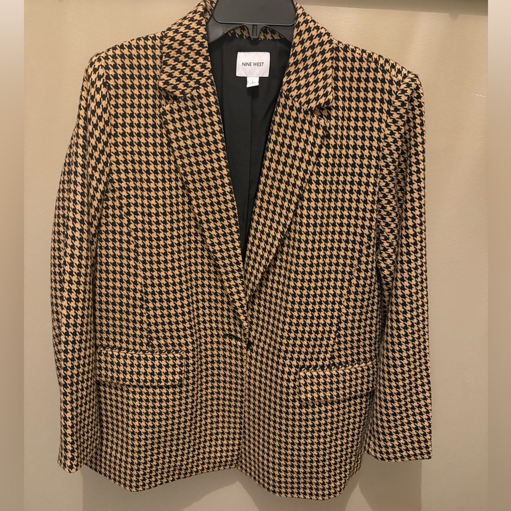 Nine West Houndstooth Blazer - Black and Tan